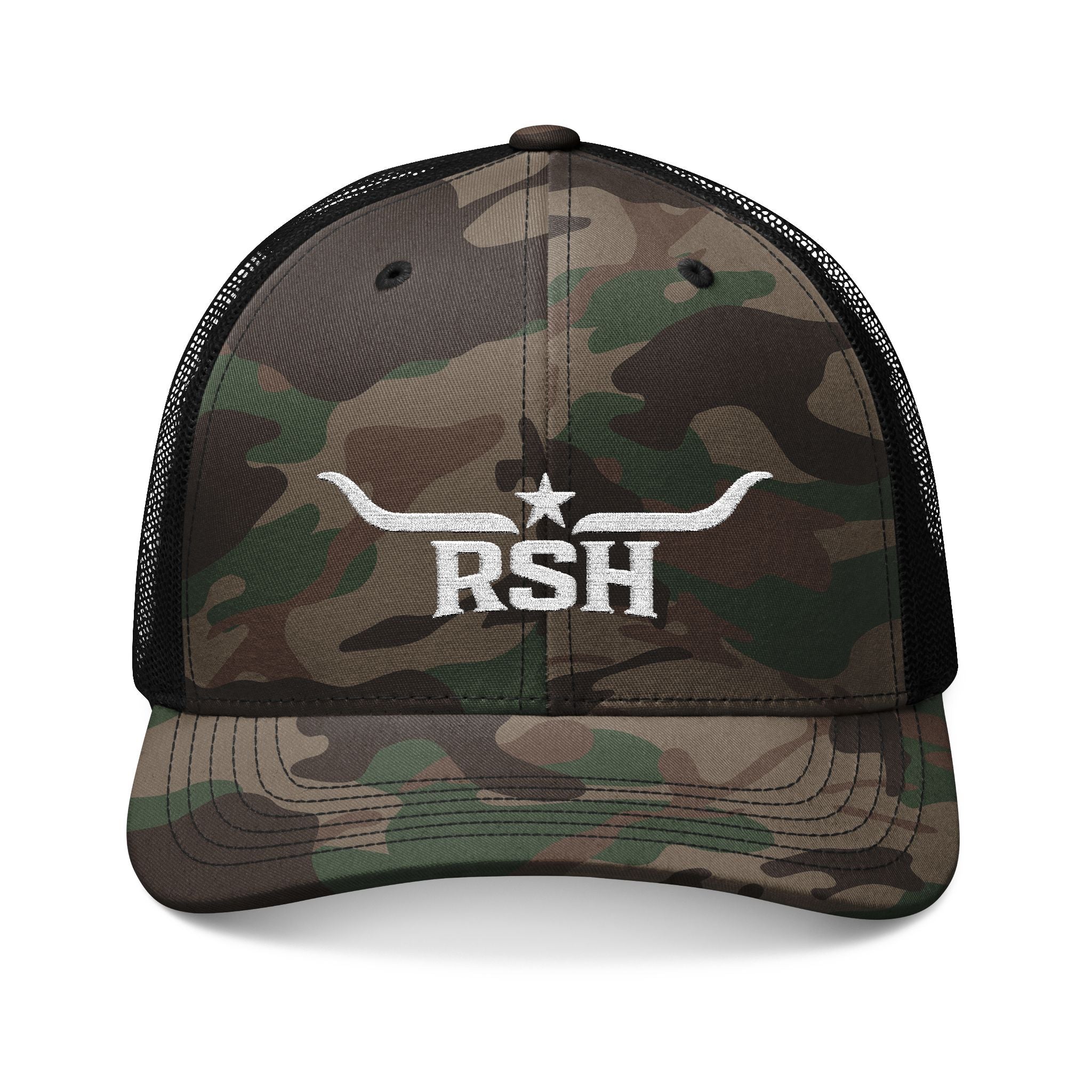 RSH Camo Trucker Hat – Embroidered Horn Logo